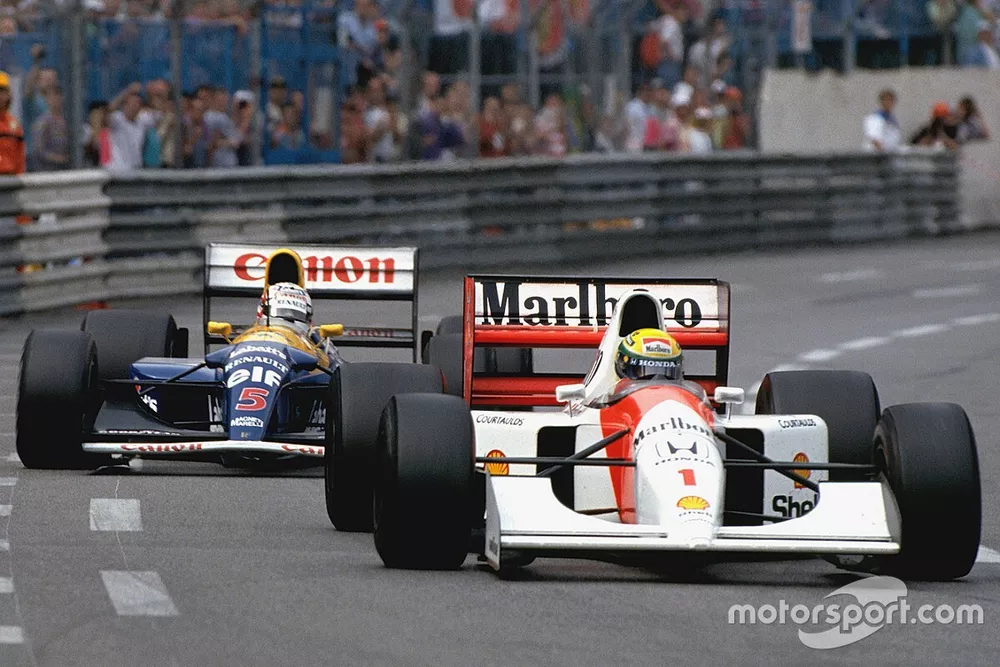 Ayrton Senna, McLaren MP4/7A, Nigel Mansell, Williams FW14B