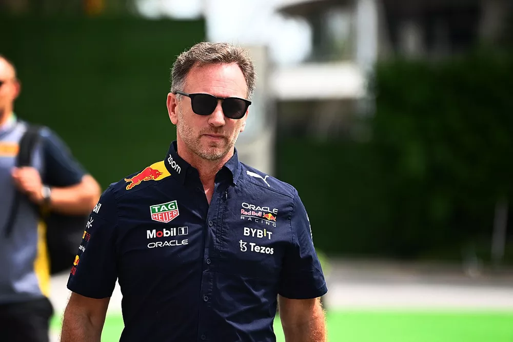 Christian Horner, Team Principal, Red Bull Racing, arrives at the track