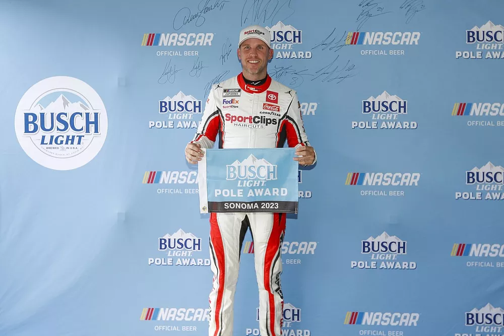 Pole sitter Denny Hamlin, Joe Gibbs Racing, Toyota Camry