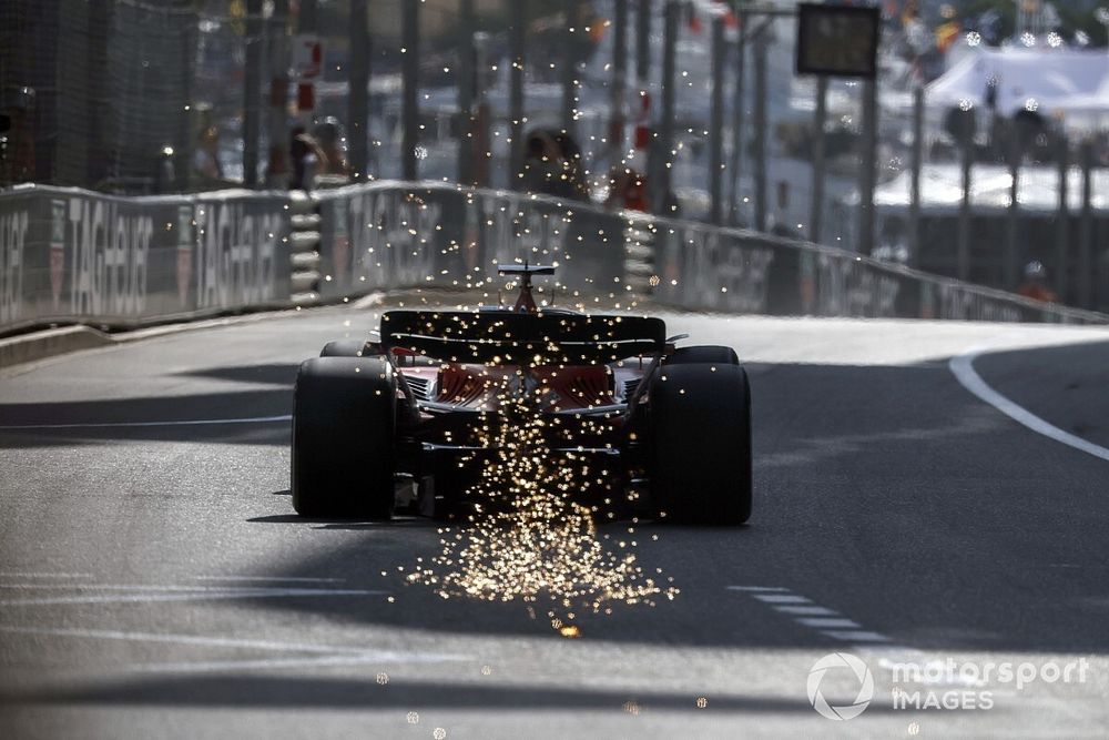 Charles Leclerc, Ferrari SF-23, kicks up sparks