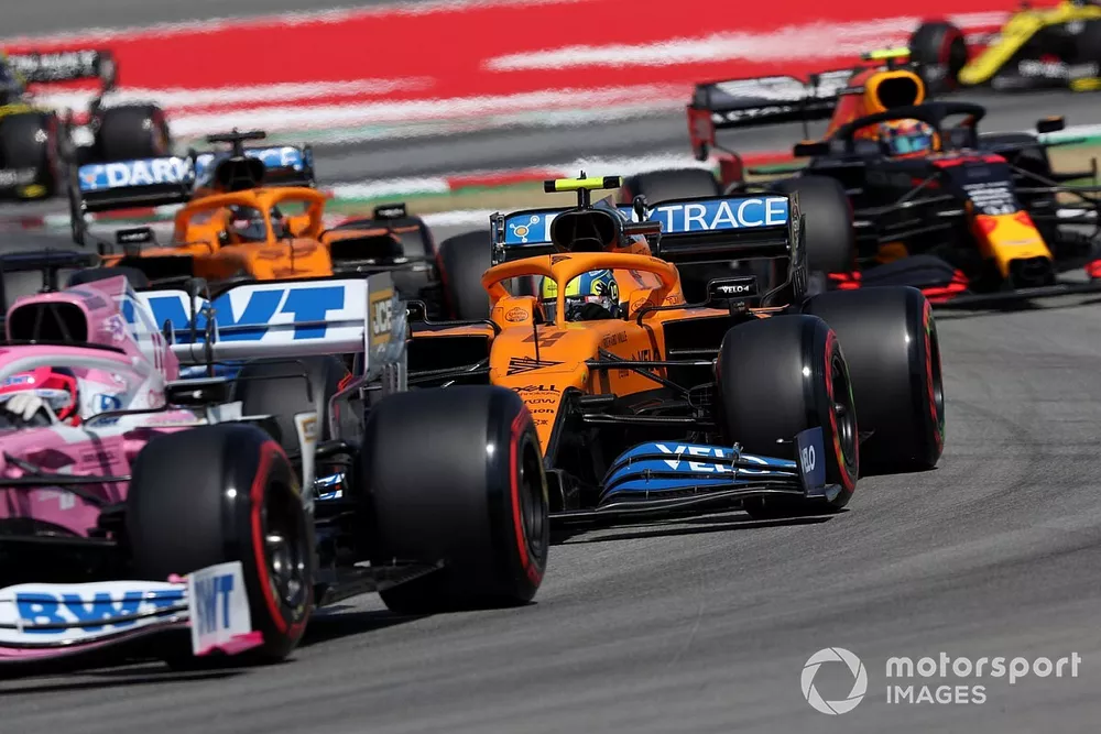 Sergio P&eacute;rez, Racing Point RP20, Lando Norris, McLaren MCL35, Alex Albon, Red Bull Racing RB16, Carlos Sainz Jr., McLaren MCL35