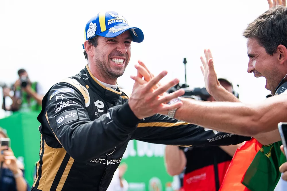 Antonio Felix da Costa, DS Techeetah, 1st position, celebrates at the podium ceremony