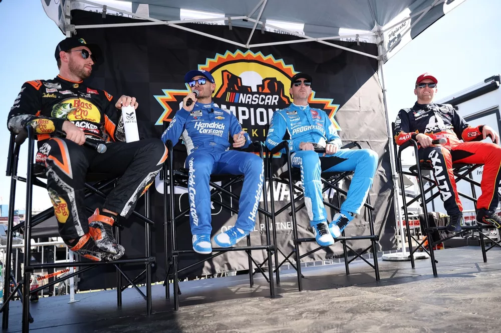Championship 4 drivers (from left to right) Chase Briscoe, Kyle Larson, Denny Hamlin, and Chase Briscoe