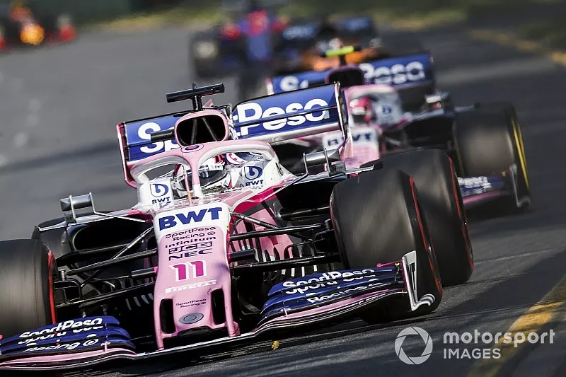 Sergio Perez, Racing Point RP19, devant Lance Stroll, Racing Point RP19