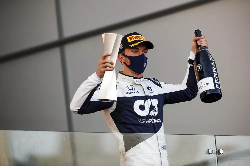 Pierre Gasly, AlphaTauri, 3rd position, on the podium