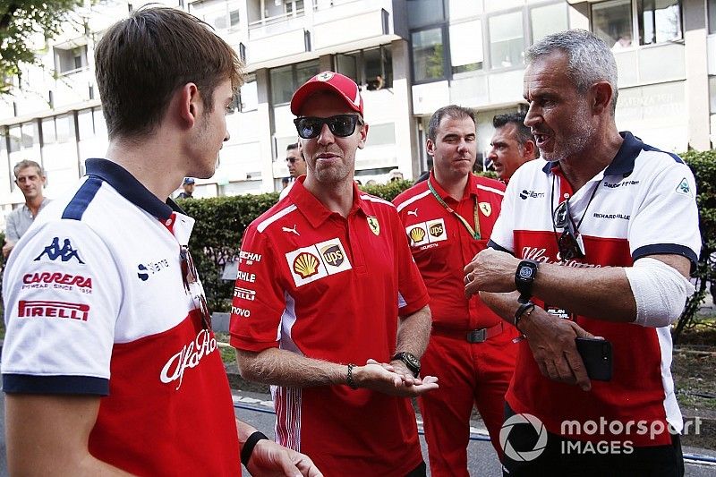 Charles Leclerc, Sauber, Sebastian Vettel, Ferrari e Beat Zehnder, Sauber Manager