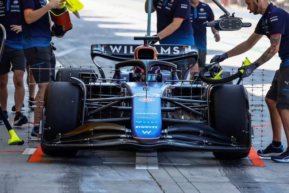Alex Albon, Williams FW46 in the pit lane 