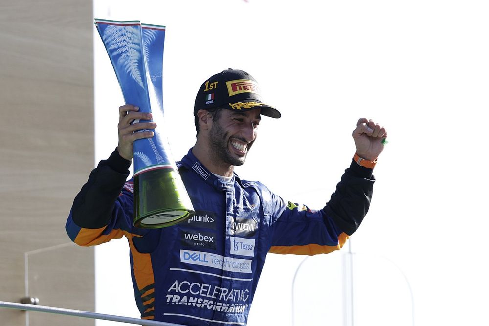 Daniel Ricciardo, McLaren, 1st position, with his trophy