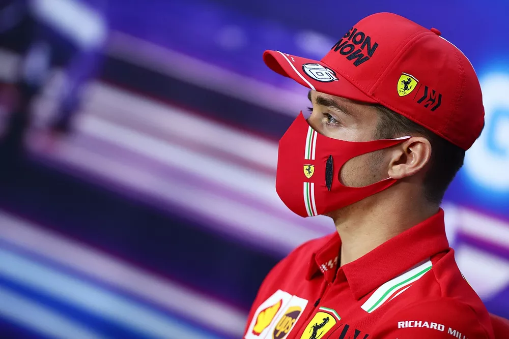 Charles Leclerc, Ferrari, in the press conference