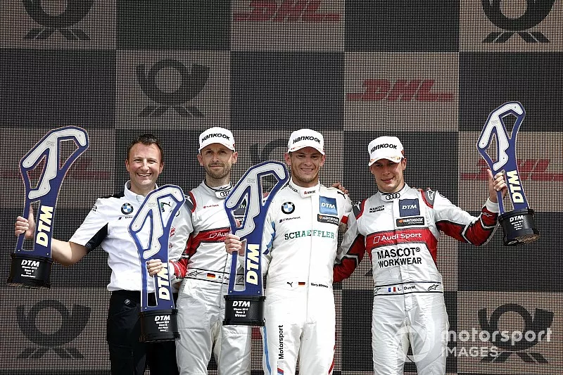 Podium: Race winner Marco Wittmann, BMW Team RMG, second place Ren&eacute; Rast, Audi Sport Team Rosberg, third place Loic Duval, Audi Sport Team Phoenix