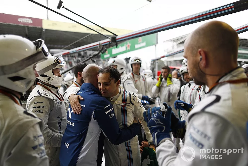 Felipe Massa, Williams  Racing, is greeted by his team