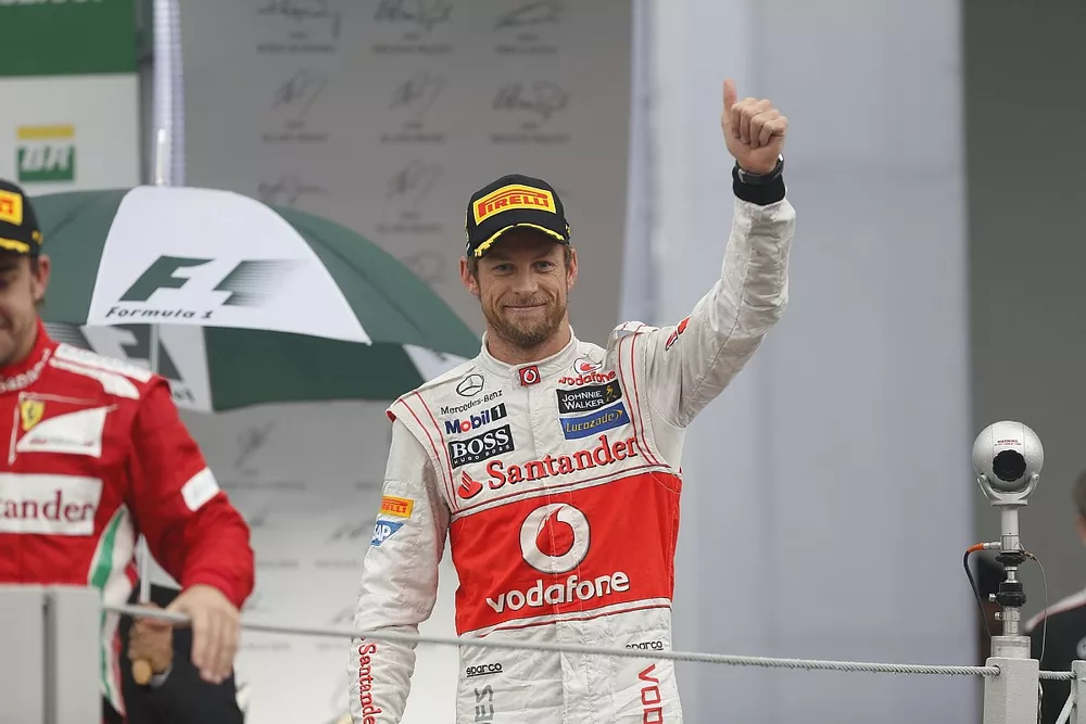 Podium: Race winner Jenson Button, McLaren