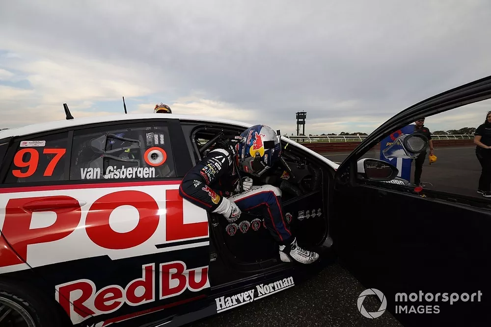 Race winner Shane van Gisbergen, Triple Eight Race Engineering Holden climbs out of the car