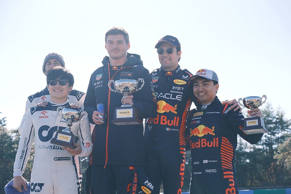 Daniel Ricciardo, Yuki Tsunoda, Max Verstappen, Sergio P&eacute;rez, Ayumu Iwasa