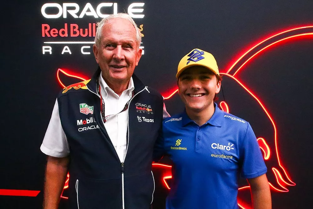 Enzo Fittipaldi and Helmut Marko, Consultant, Red Bull Racing  
