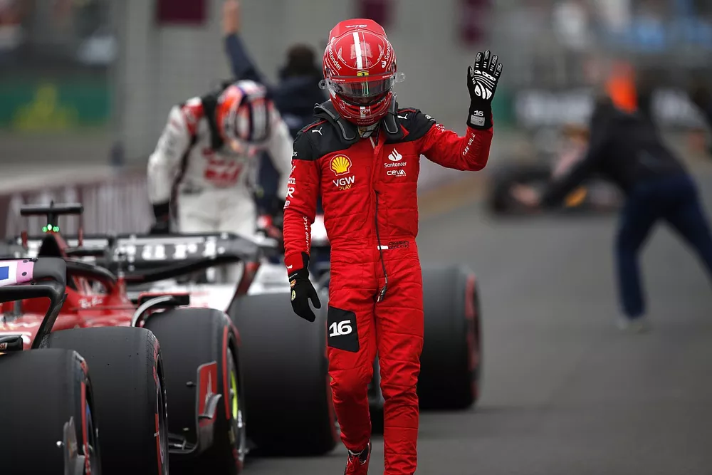 Charles Leclerc, Scuderia Ferrari, in Parc Ferme after Qualifying