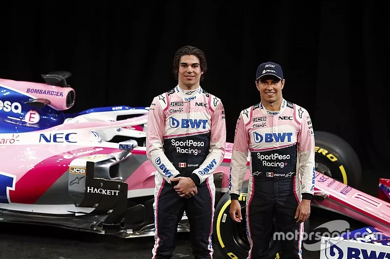 Lance Stroll, Racing Point F1 Team e Sergio Perez, Racing Point F1 Team, con la RP19 del Team Racing Point F1