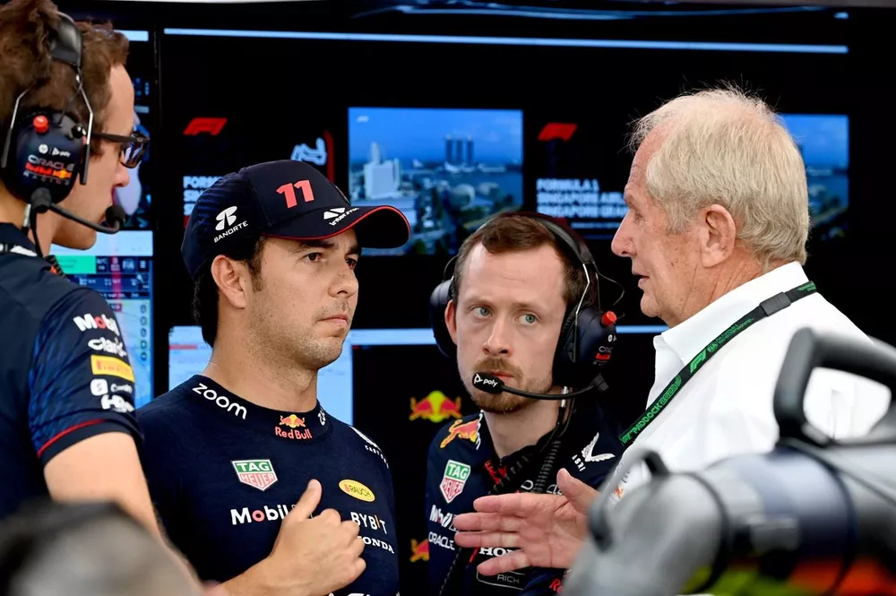 Sergio Perez, Red Bull Racing, with Helmut Marko, Consultant, Red Bull Racing