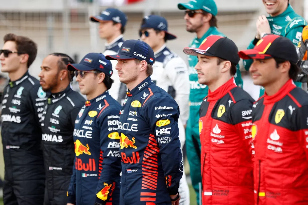 F1 drivers during pre-season photoshoot
