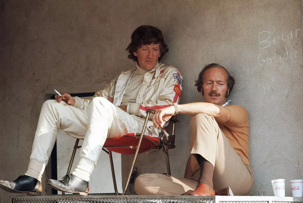 Jochen Rindt with team boss Colin Chapman, Lotus