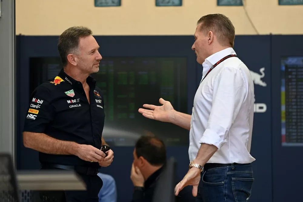 Christian Horner, Team Principal, Red Bull Racing with Jos Verstappen