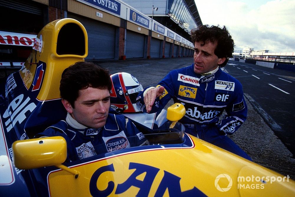 Gil de Ferran tests the Williams FW14 with Alain Prost