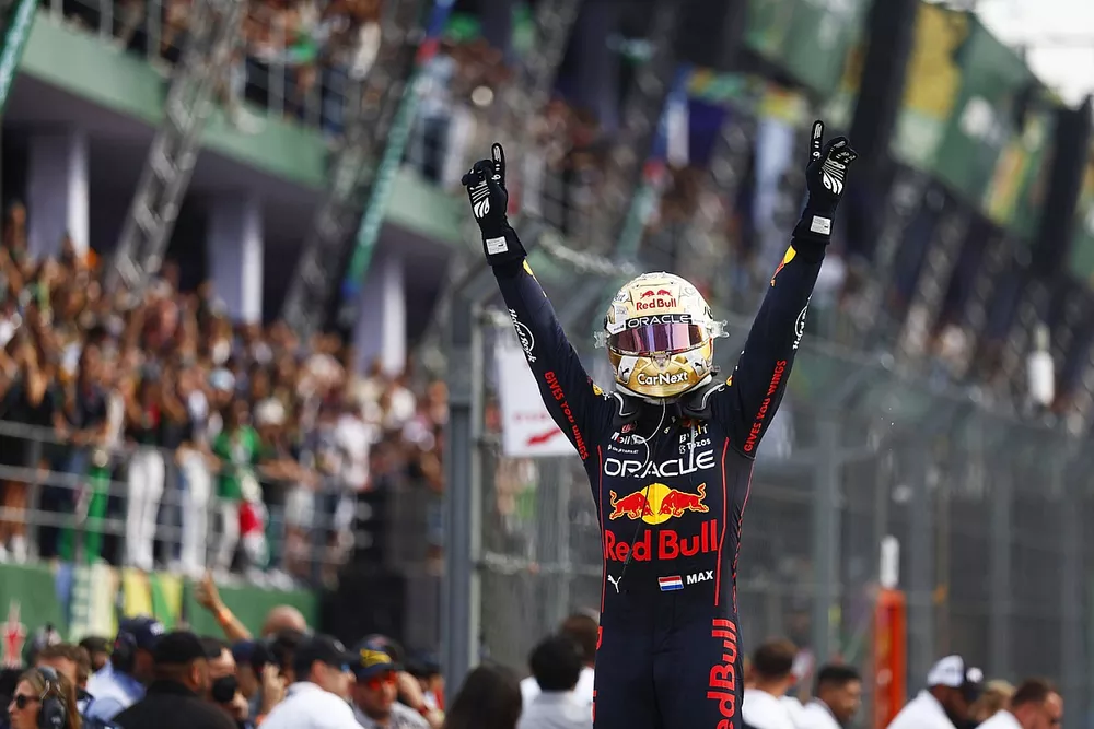 Max Verstappen, Red Bull Racing, 1st position, celebrates on arrival in Parc Ferme