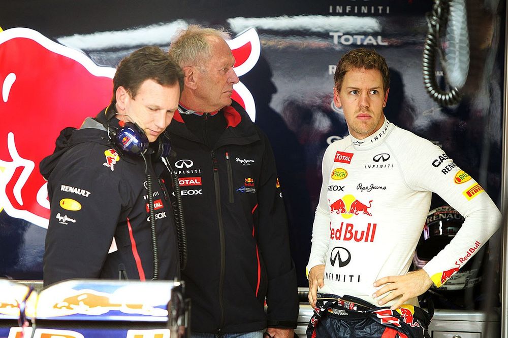 Sebastian Vettel, Red Bull Racing con Christian Horner, Red Bull Racing director del equipo y Dr Hel