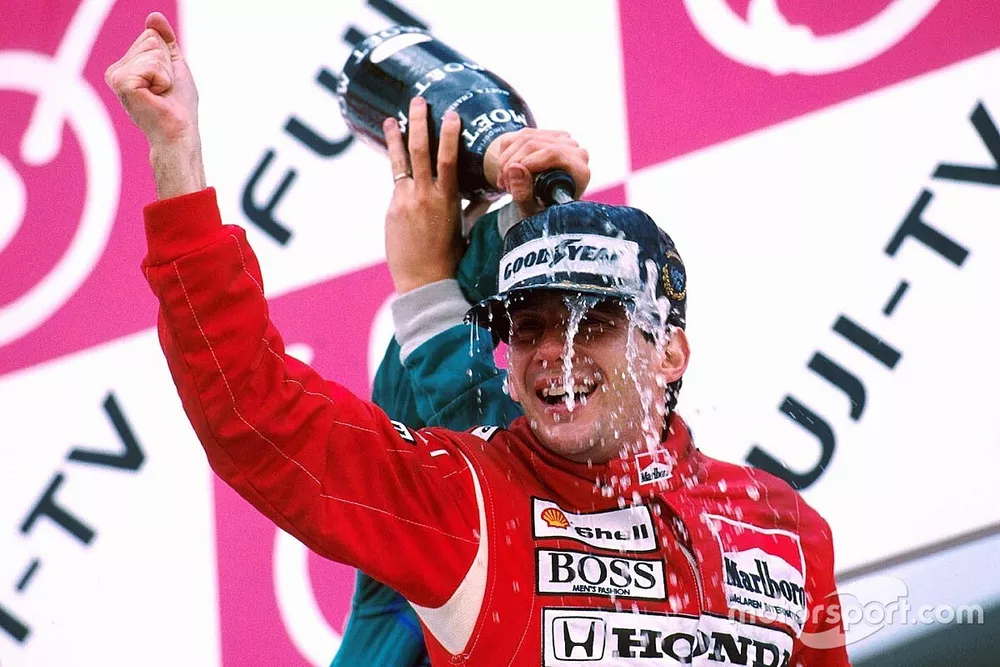 Podium: winner Ayrton Senna, McLaren