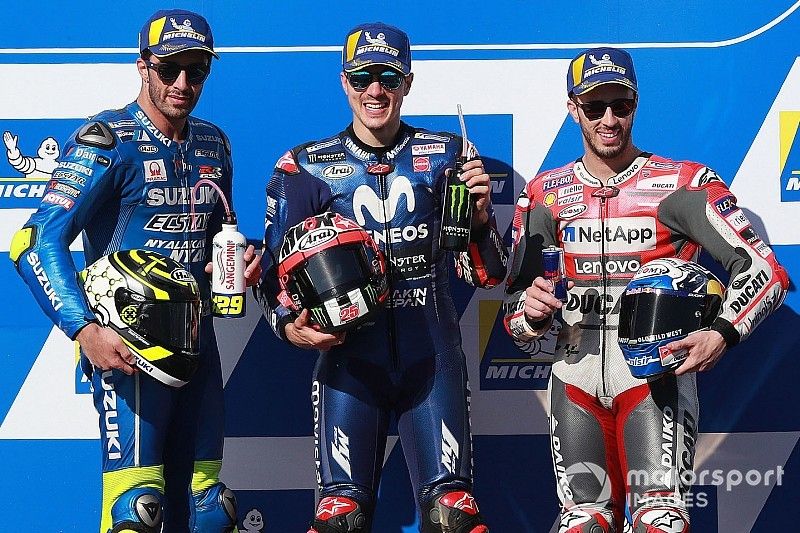 Podium: race winner Maverick Viñales, Yamaha Factory Racing, second place Andrea Iannone, Team Suzuki MotoGP, third place Andrea Dovizioso, Ducati Team
