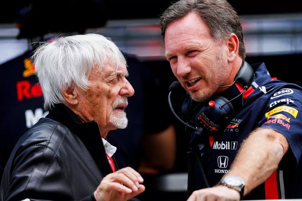 Bernie Ecclestone, pr&eacute;sident &eacute;m&eacute;rite de la F1, et Christian Horner, Team Principal, Red Bull Racing