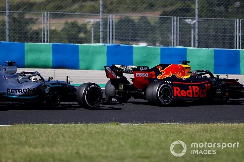 Max Verstappen, Red Bull Racing RB15, leads Lewis Hamilton, Mercedes AMG F1 W10