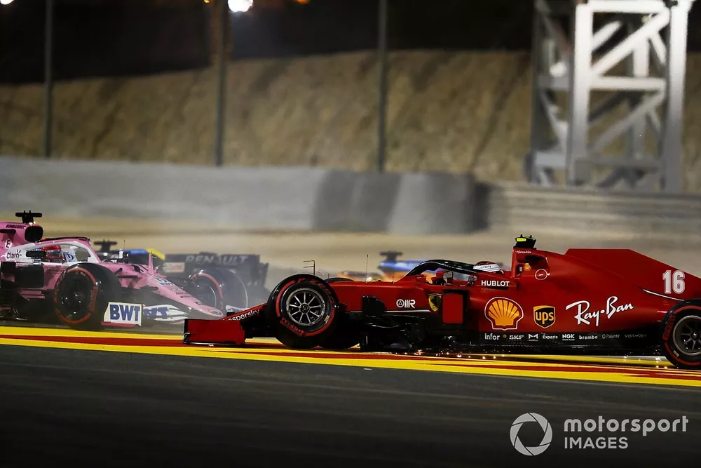 Charles Leclerc, Ferrari SF1000 with broken front suspention after a first lap crash with Sergio Perez, Racing Point RP20 