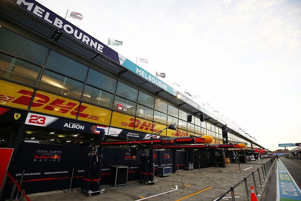 The Red Bull Racing garage in the pit lane