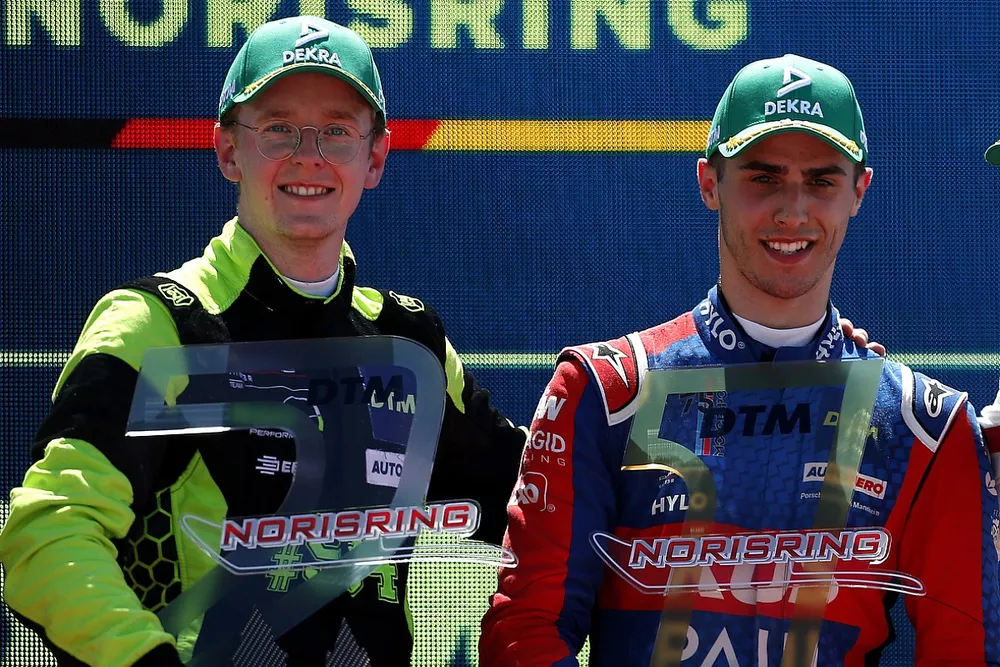 Podium: Race winner Thomas Preining, KuS Team Bernhard, second place Dennis Olsen, SSR Performance, third place Rene Rast, Team ABT Sportsline