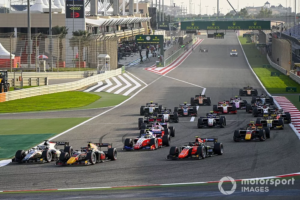 Nikita Mazepin, Hitech Grand Prix, Yuki Tsunoda, Carlin, Robert Shwartzman, Prema Racing and Felipe Drugovich, MP Motorsport 