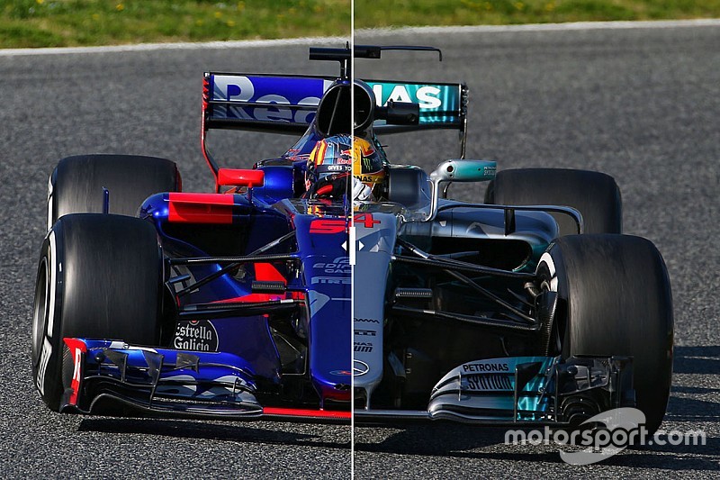 Komparasi dua mobil F1 2017 di trek: Toro Rosso STR12 vs Mercedes W08