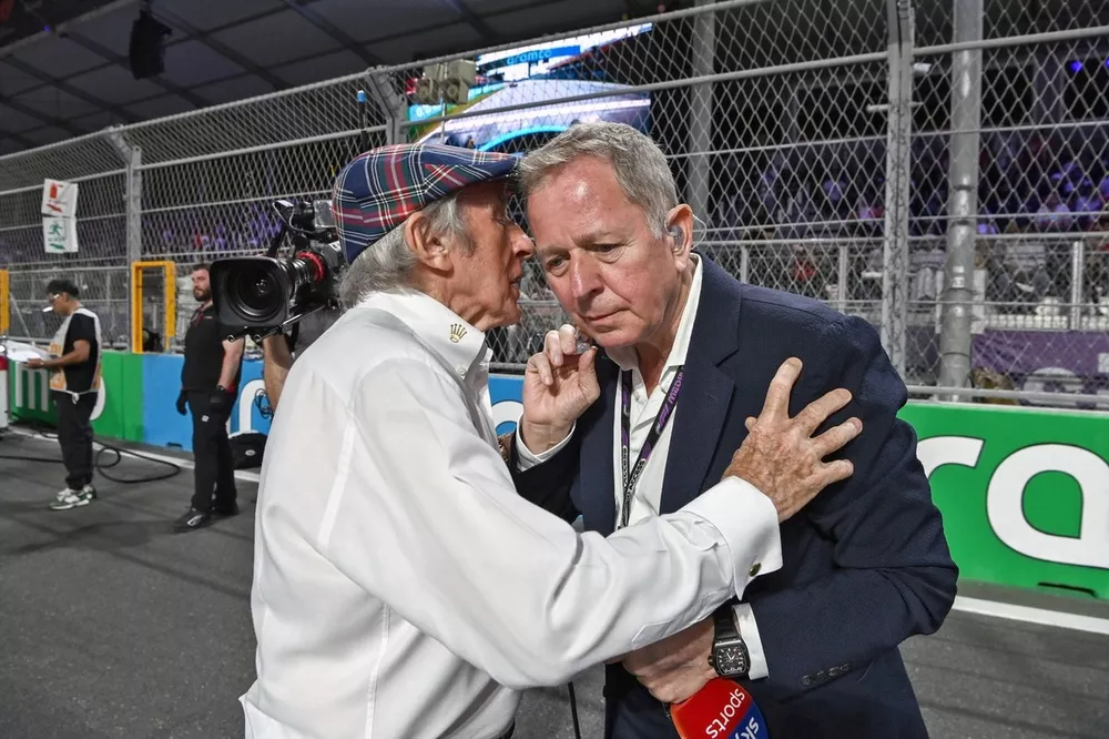 Sir Jackie Stewart with Martin Brundle, Sky F1