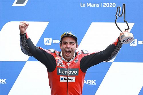 Le Mans MotoGP: Petrucci wins wild wet race from Marquez