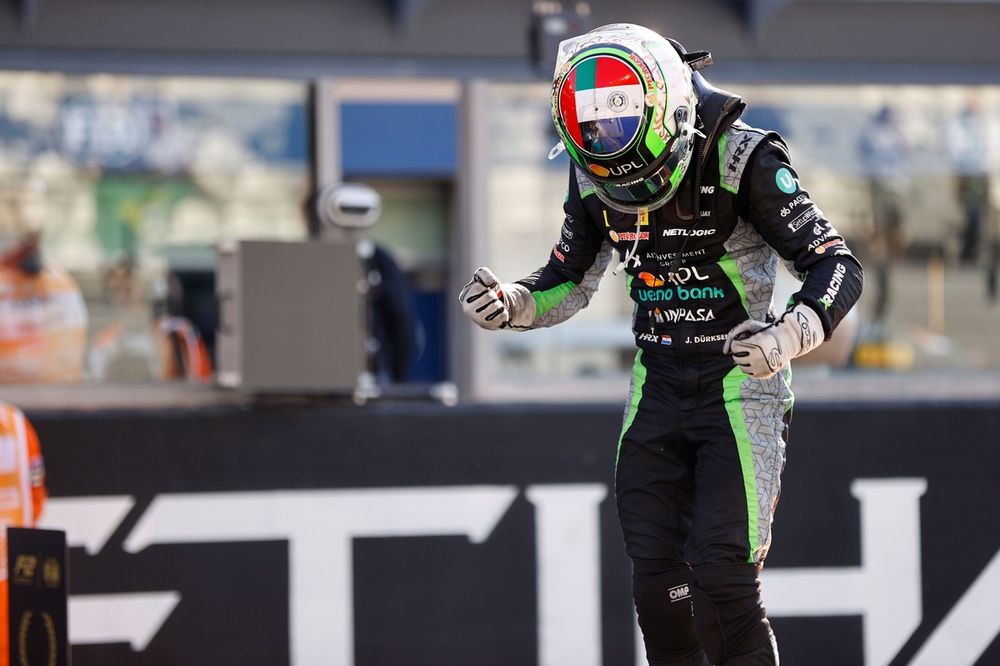 Joshua Durksen, AIX Racing celebrates after winning the race