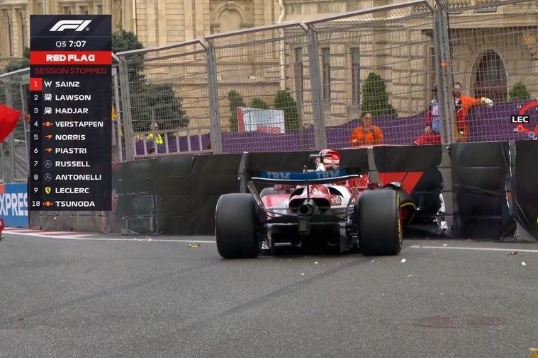 VÍDEO F1: Leclerc bate em Q3 com chuva em Baku e interrompe quali de novo
