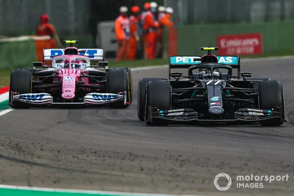 Valtteri Bottas, Mercedes F1 W11, Lance Stroll, Racing Point RP20