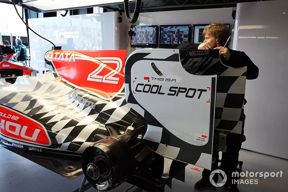 Hispania Racing F1 Team HRT F111 worked on in the pit