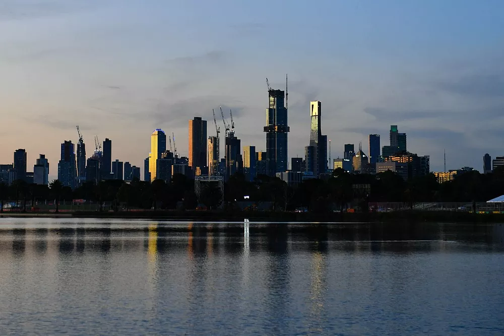 The Melbourne skyline at sunset