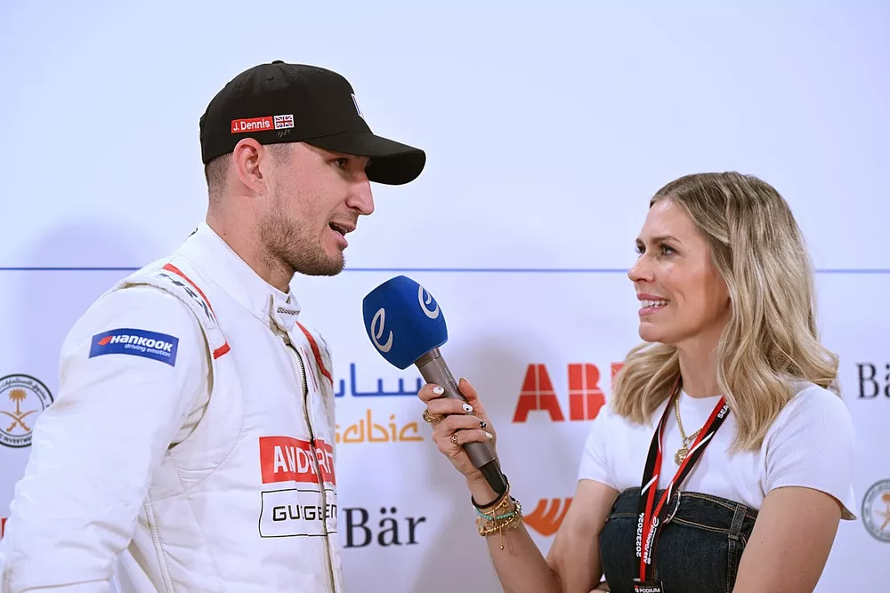 Jake Dennis, Andretti Global, is interviewed after Qualifying by presenter Nicki Shields