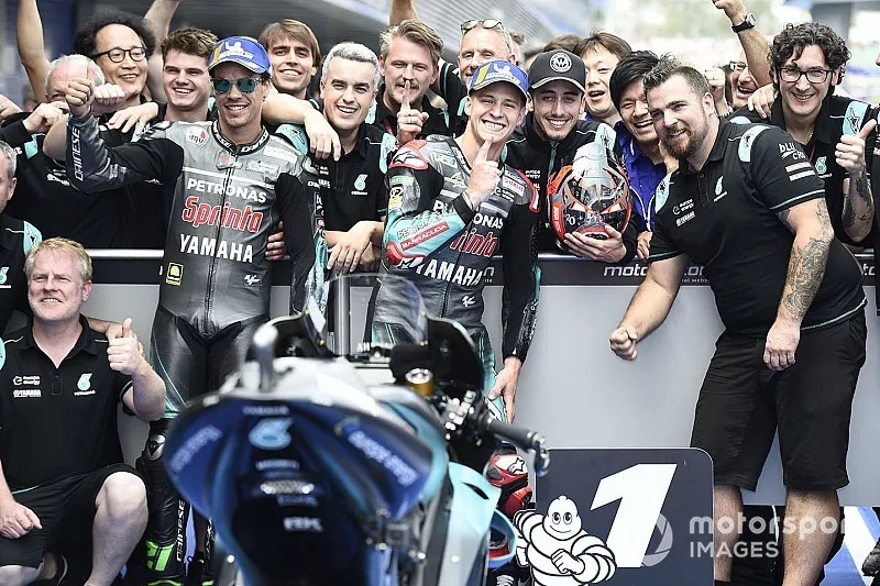 Le poleman Fabio Quartararo, Petronas Yamaha SRT, le deuxi&egrave;me, Franco Morbidelli, Petronas Yamaha SRT