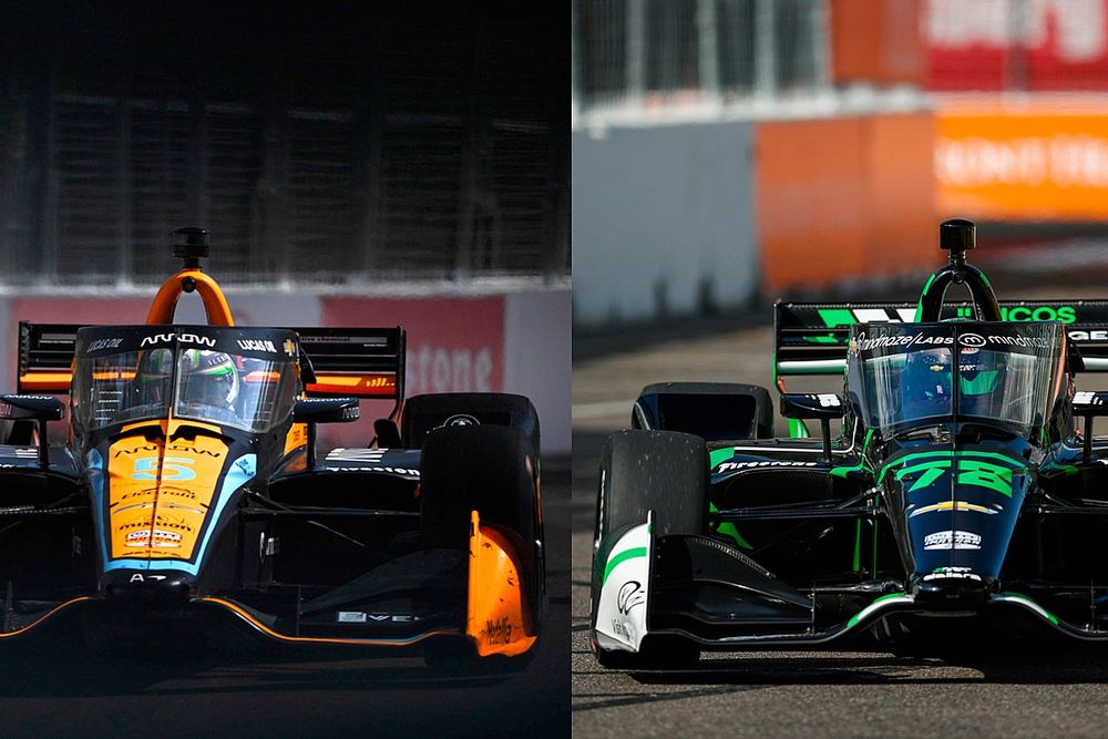Patricio O'Ward, Arrow McLaren Chevrolet; Agustín Canapino, Juncos Hollinger Racing Chevrolet