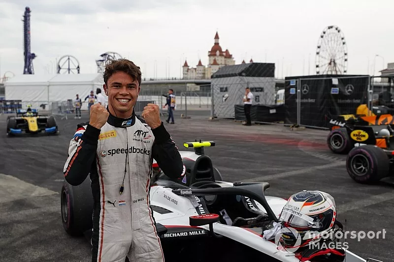 Nyck De Vries, ART Grand Prix, celebrates pole position