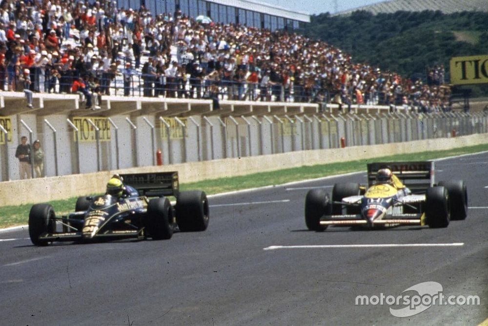 Ayrton Senna, Lotus; Nigel Mansell, Williams