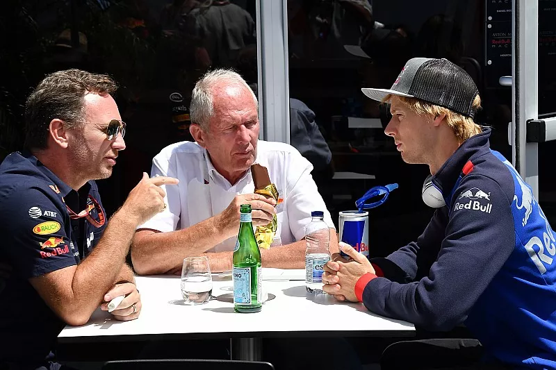Christian Horner, Dr Helmut Marko, Red Bull Motorsport Consultant en Brendon Hartley, Scuderia Toro Rosso